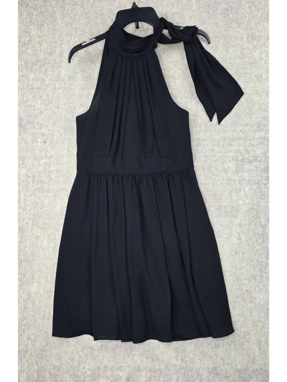 Black Halter Neck Pleated Dress With Bow Detail & Side Zipper